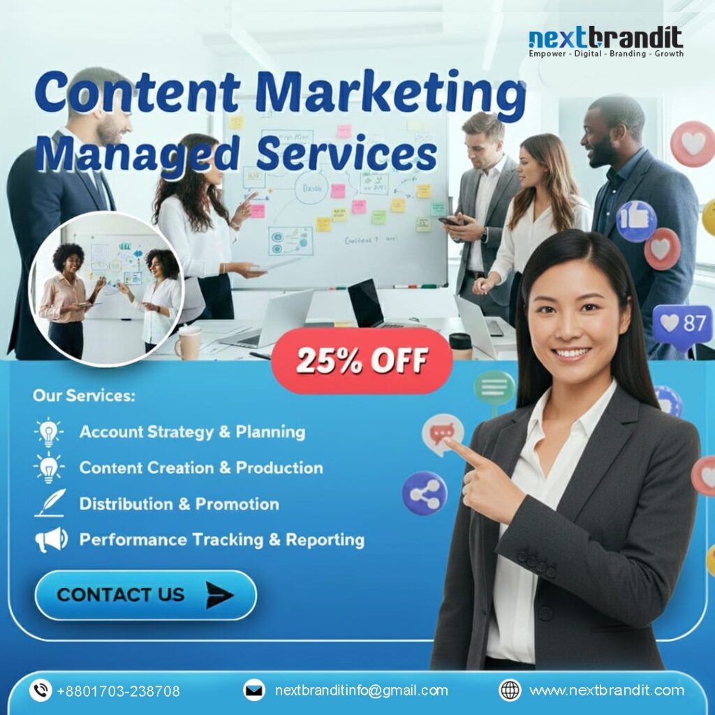 Content marketing managed services for distribution, promotion and performance tracking